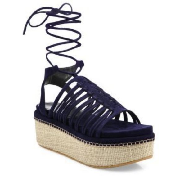 Stuart Weitzman Navy Lace-up Platform Sandals - Picture 1 of 13
